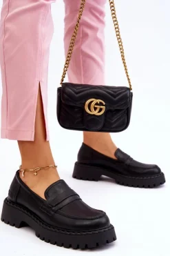 Big Star Shoes Półbuty Skórzane|Mokasyny Damskie Skórzane*Damskie Mokasyny Półbuty Skórzane Big Star LL274458 Czarne