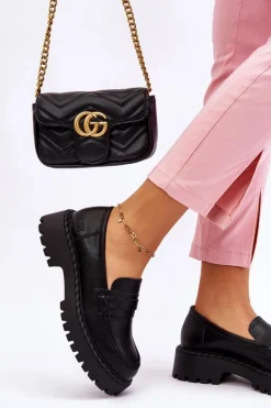 Big Star Shoes Półbuty Skórzane|Mokasyny Damskie Skórzane*Damskie Mokasyny Półbuty Skórzane Big Star LL274458 Czarne