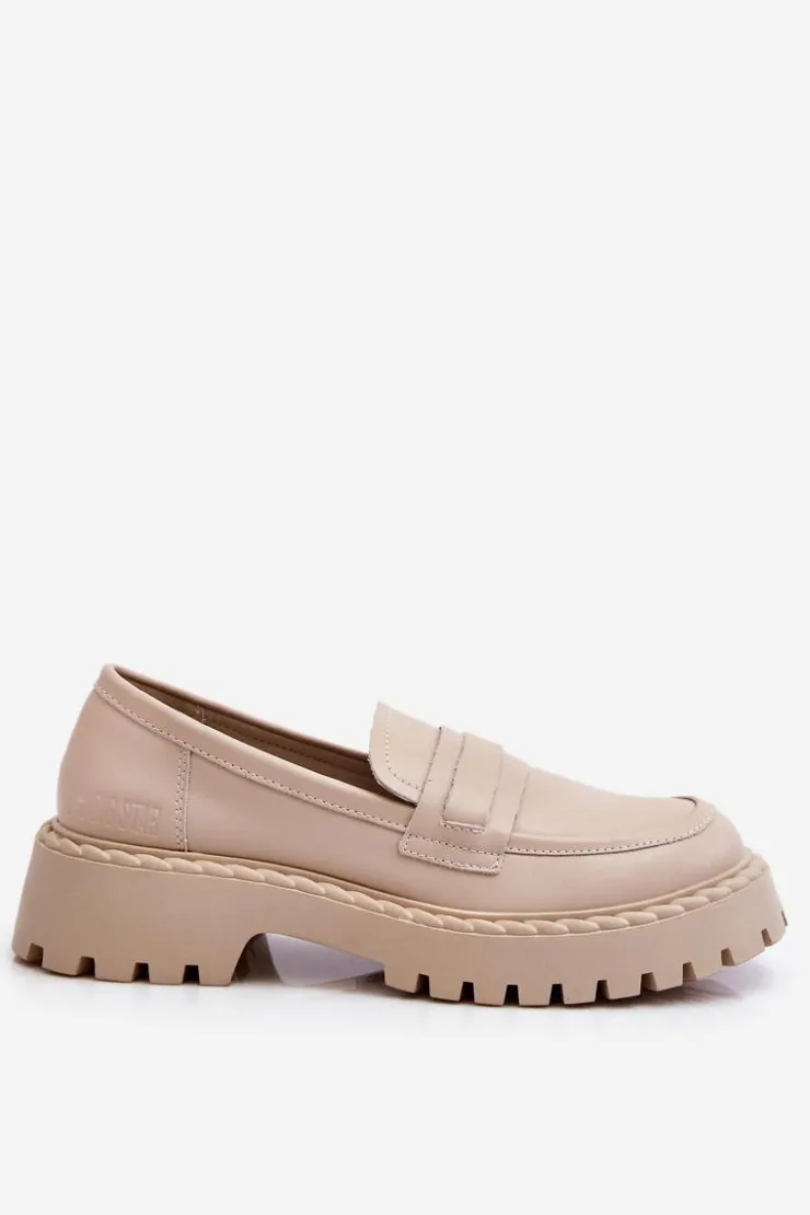 Hot Big Star Shoes Damskie Mokasyny Półbuty Skórzane Big Star LL274457 Beżowe