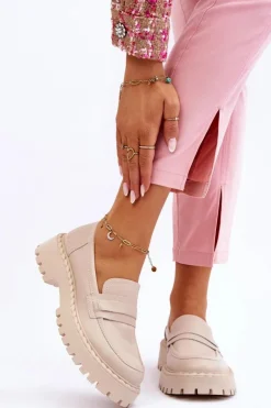 Hot Big Star Shoes Damskie Mokasyny Półbuty Skórzane Big Star LL274457 Beżowe