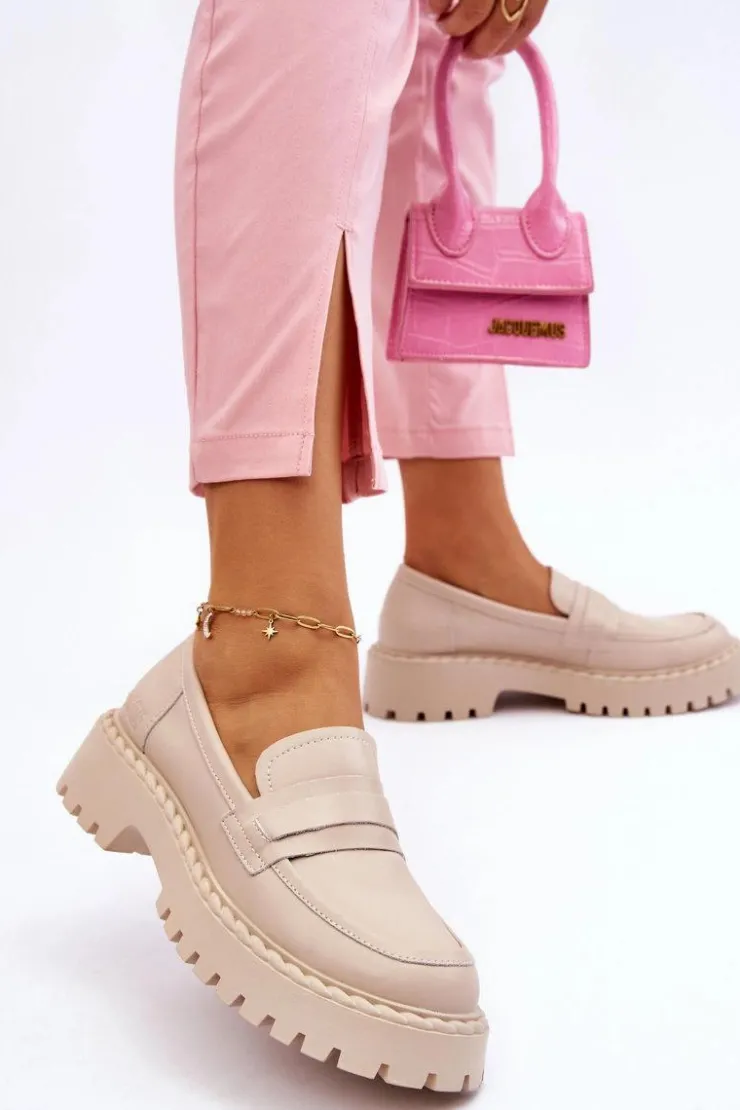 Hot Big Star Shoes Damskie Mokasyny Półbuty Skórzane Big Star LL274457 Beżowe