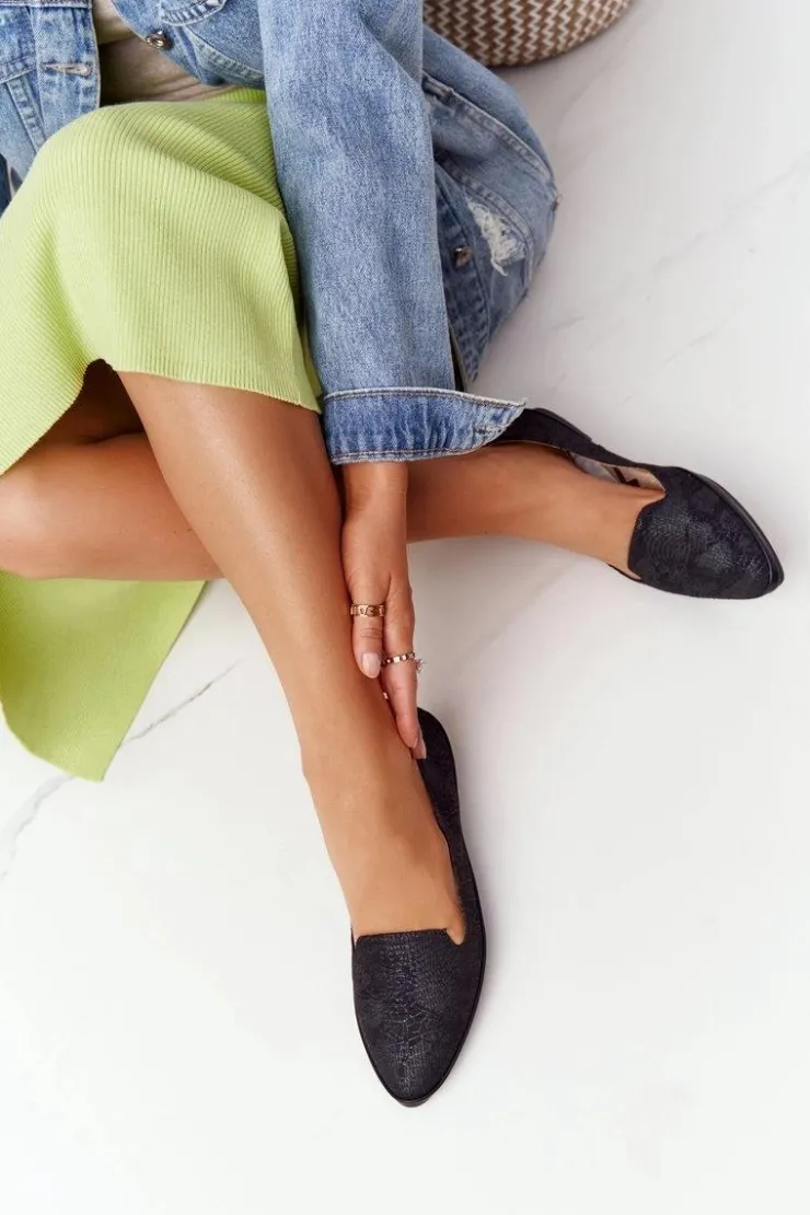 Damskie Buty Sergio Leone Damskie Mokasyny Sergio Leone MK700 Zamszowe Czarne