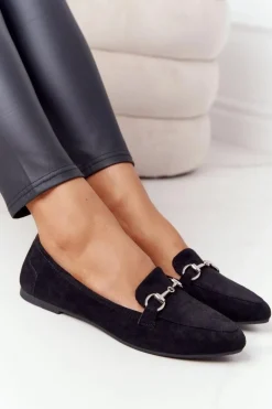 Discount Buty Sergio Leone Damskie Mokasyny Sergio Leone MK711 Zamszowe Czarne