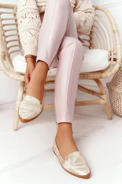 Buty Sergio Leone Mokasyny Damskie Skórzane|Baleriny Klasyczne*Damskie Mokasyny Sergio Leone MK700 Złote