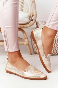 Buty Sergio Leone Mokasyny Damskie Skórzane|Baleriny Klasyczne*Damskie Mokasyny Sergio Leone MK700 Złote