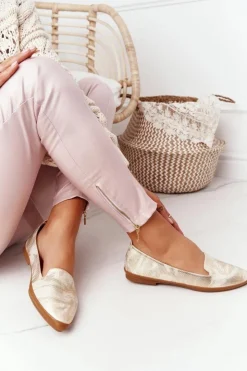 Buty Sergio Leone Mokasyny Damskie Skórzane|Baleriny Klasyczne*Damskie Mokasyny Sergio Leone MK700 Złote