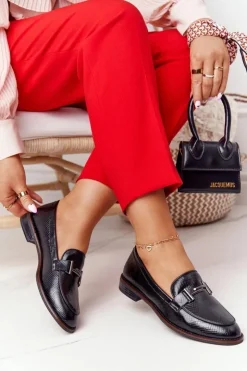 Damskie Buty Sergio Leone Damskie Mokasyny Sergio Leone PB253 Czarne