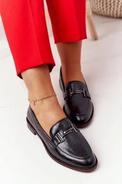 Damskie Buty Sergio Leone Damskie Mokasyny Sergio Leone PB253 Czarne