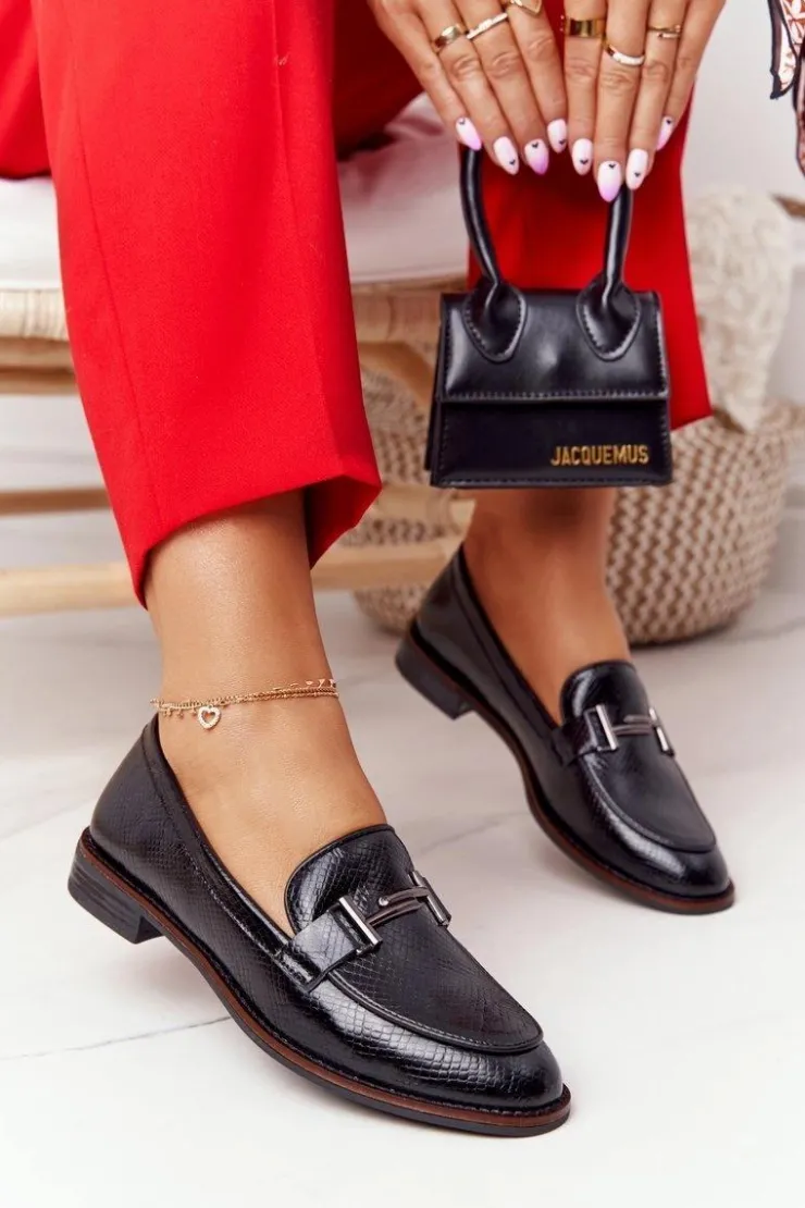 Damskie Buty Sergio Leone Damskie Mokasyny Sergio Leone PB253 Czarne