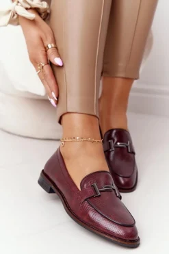 Clearance Buty Sergio Leone Damskie Mokasyny Sergio Leone PB253 Bordowe