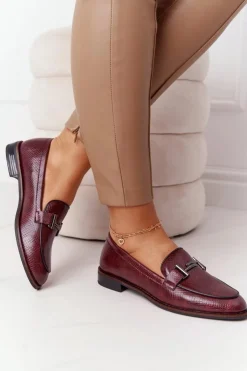 Clearance Buty Sergio Leone Damskie Mokasyny Sergio Leone PB253 Bordowe