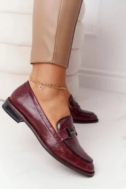 Clearance Buty Sergio Leone Damskie Mokasyny Sergio Leone PB253 Bordowe