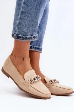 Damskie Boto Damskie Mokasyny Z Łańcuchem Beżowe Ambrise