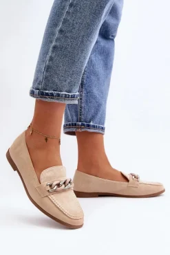 Damskie Boto Damskie Mokasyny Z Łańcuchem Beżowe Ambrise