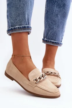 Damskie Boto Damskie Mokasyny Z Łańcuchem Beżowe Ambrise