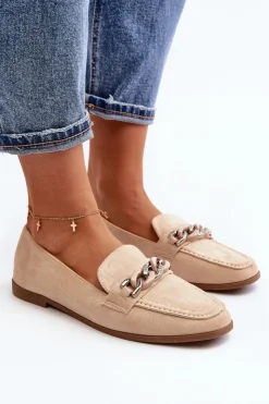Damskie Boto Damskie Mokasyny Z Łańcuchem Beżowe Ambrise