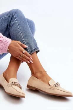 Damskie Boto Damskie Mokasyny Z Łańcuchem Beżowe Ambrise