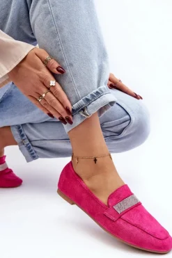 Boto Loafersy Damskie|Mokasyny Damskie Zamszowe*Damskie Mokasyny Z Cyrkoniami Fuksja Ralrika Różowy