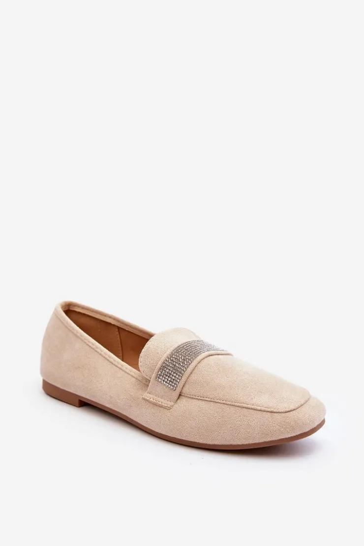 Damskie Boto Damskie Mokasyny Z Cyrkoniami Beżowe Ralrika