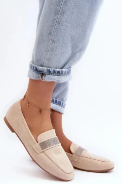 Damskie Boto Damskie Mokasyny Z Cyrkoniami Beżowe Ralrika