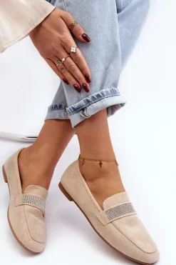 Damskie Boto Damskie Mokasyny Z Cyrkoniami Beżowe Ralrika