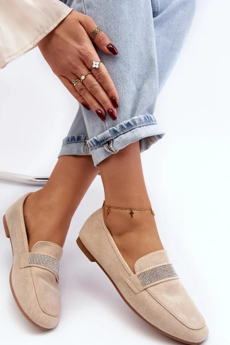 Damskie Boto Damskie Mokasyny Z Cyrkoniami Beżowe Ralrika