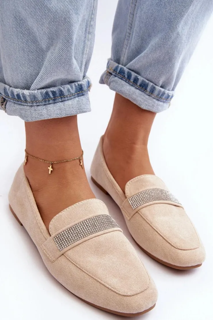 Damskie Boto Damskie Mokasyny Z Cyrkoniami Beżowe Ralrika