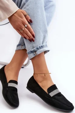 Hot Boto Damskie Mokasyny Z Cyrkoniami Czarne Ralrika