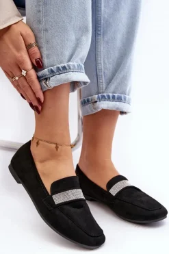 Hot Boto Damskie Mokasyny Z Cyrkoniami Czarne Ralrika