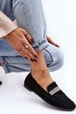 Hot Boto Damskie Mokasyny Z Cyrkoniami Czarne Ralrika