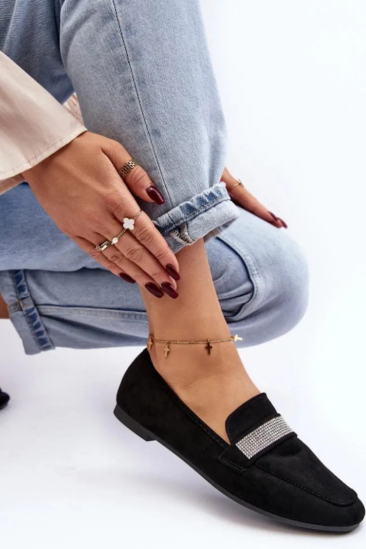 Hot Boto Damskie Mokasyny Z Cyrkoniami Czarne Ralrika