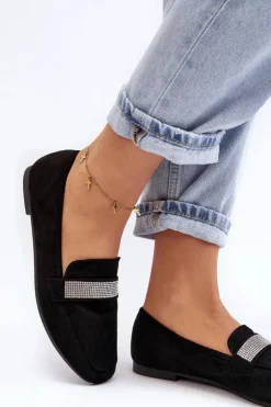 Hot Boto Damskie Mokasyny Z Cyrkoniami Czarne Ralrika