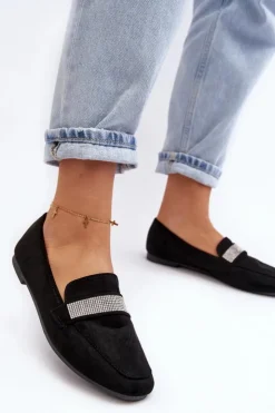 Hot Boto Damskie Mokasyny Z Cyrkoniami Czarne Ralrika