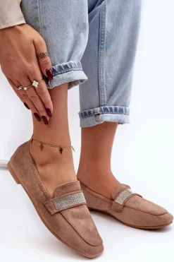 Sale Boto Damskie Mokasyny Z Cyrkoniami Jasnobrązowe Ralrika Brązowy