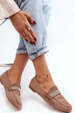 Sale Boto Damskie Mokasyny Z Cyrkoniami Jasnobrązowe Ralrika Brązowy