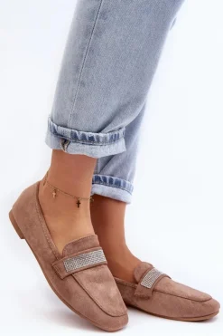 Sale Boto Damskie Mokasyny Z Cyrkoniami Jasnobrązowe Ralrika Brązowy