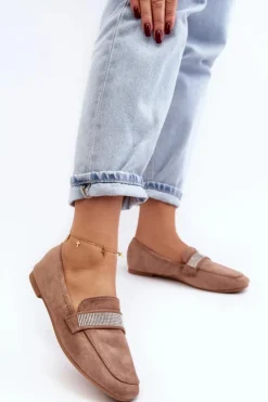 Sale Boto Damskie Mokasyny Z Cyrkoniami Jasnobrązowe Ralrika Brązowy