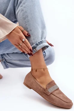 Sale Boto Damskie Mokasyny Z Cyrkoniami Jasnobrązowe Ralrika Brązowy