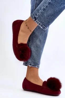 Boto Loafersy Damskie|Kapcie Klasyczne*Damskie Mokasyny Z Futerkiem Bordowe Novas