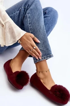 Boto Loafersy Damskie|Kapcie Klasyczne*Damskie Mokasyny Z Futerkiem Bordowe Novas