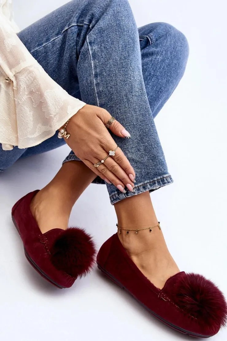 Boto Loafersy Damskie|Kapcie Klasyczne*Damskie Mokasyny Z Futerkiem Bordowe Novas