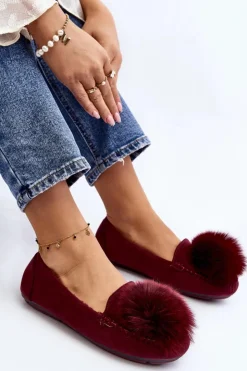 Boto Loafersy Damskie|Kapcie Klasyczne*Damskie Mokasyny Z Futerkiem Bordowe Novas