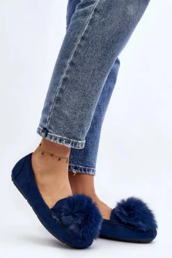 Boto Loafersy Damskie|Kapcie Klasyczne*Damskie Mokasyny Z Futerkiem Niebieskie Novas