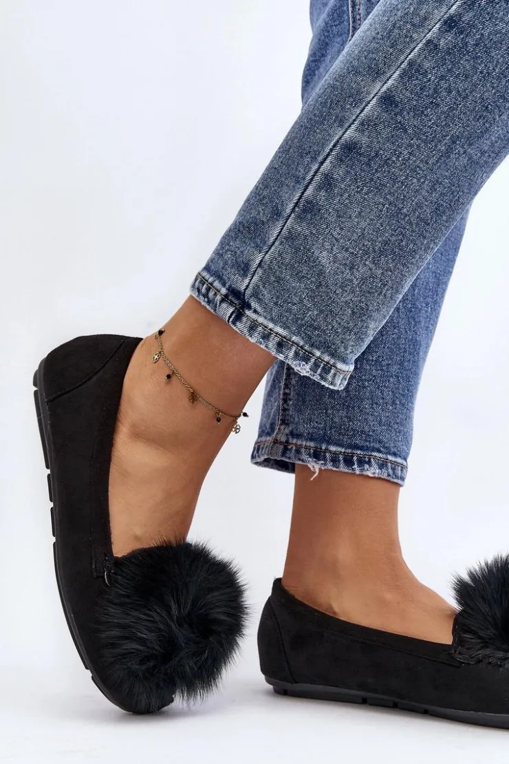 Damskie Boto Damskie Mokasyny Z Futerkiem Czarne Novas