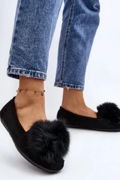 Damskie Boto Damskie Mokasyny Z Futerkiem Czarne Novas