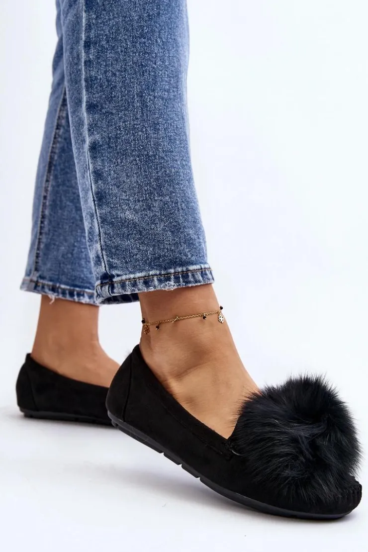 Damskie Boto Damskie Mokasyny Z Futerkiem Czarne Novas