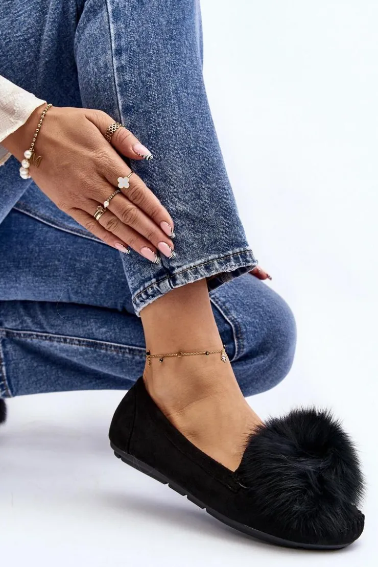 Damskie Boto Damskie Mokasyny Z Futerkiem Czarne Novas