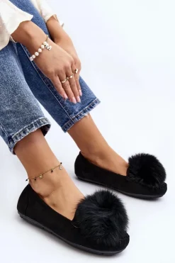 Damskie Boto Damskie Mokasyny Z Futerkiem Czarne Novas