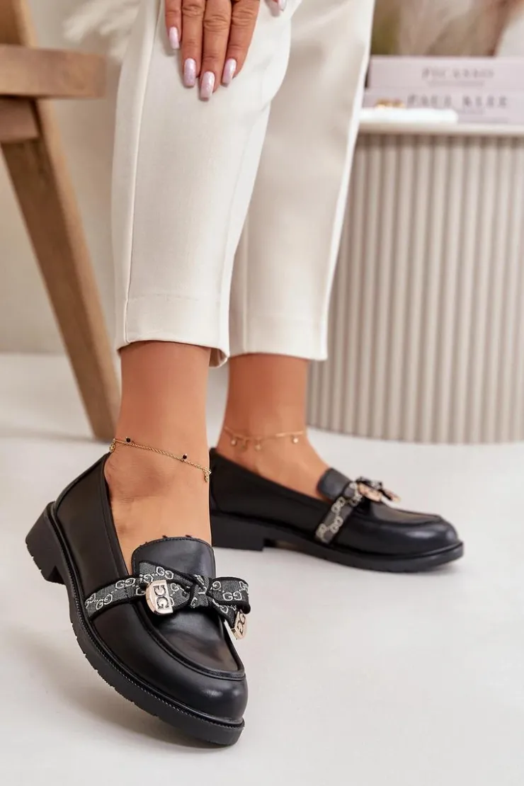 Damskie buty S.Barski Loafersy Damskie|Mokasyny Płaskie*Damskie Mokasyny Z Kokardą S.Barski HY42-331 Czarne Czarny