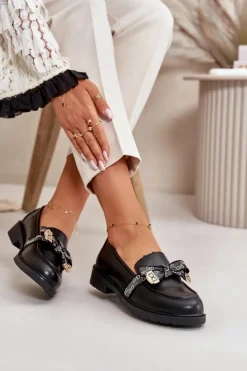 Damskie buty S.Barski Loafersy Damskie|Mokasyny Płaskie*Damskie Mokasyny Z Kokardą S.Barski HY42-331 Czarne Czarny